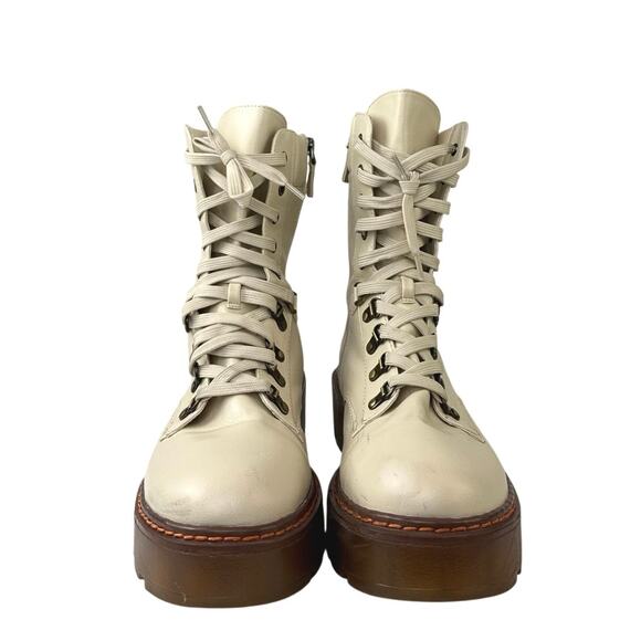Sam Edelman Circus Sanders Ivory White Leather Round Toe Lace Up Combat Boots 11 - Picture 2 of 8